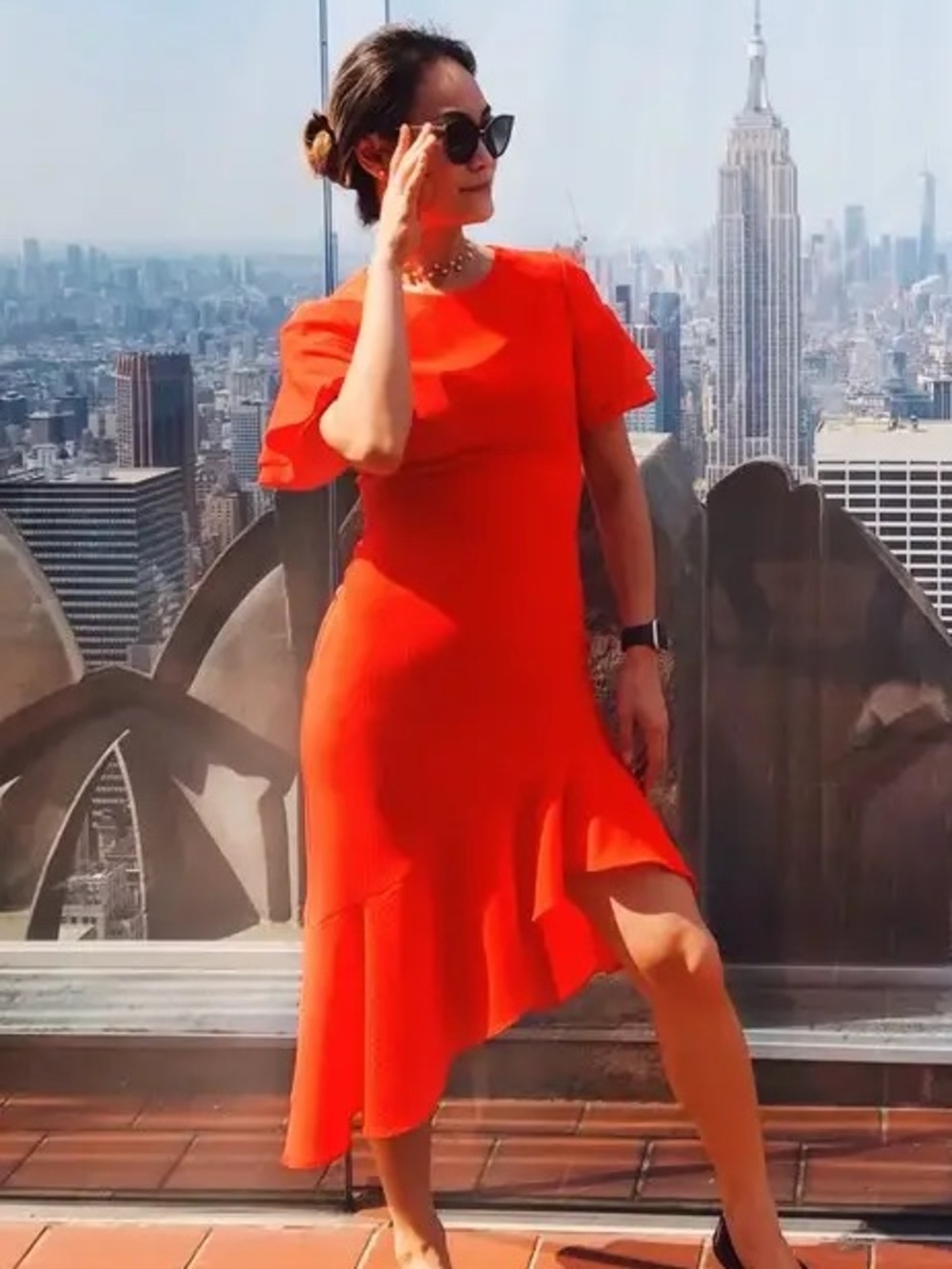 NWT BLACK HALO Ruiz Swingy Ruffles Dress in Red Orange